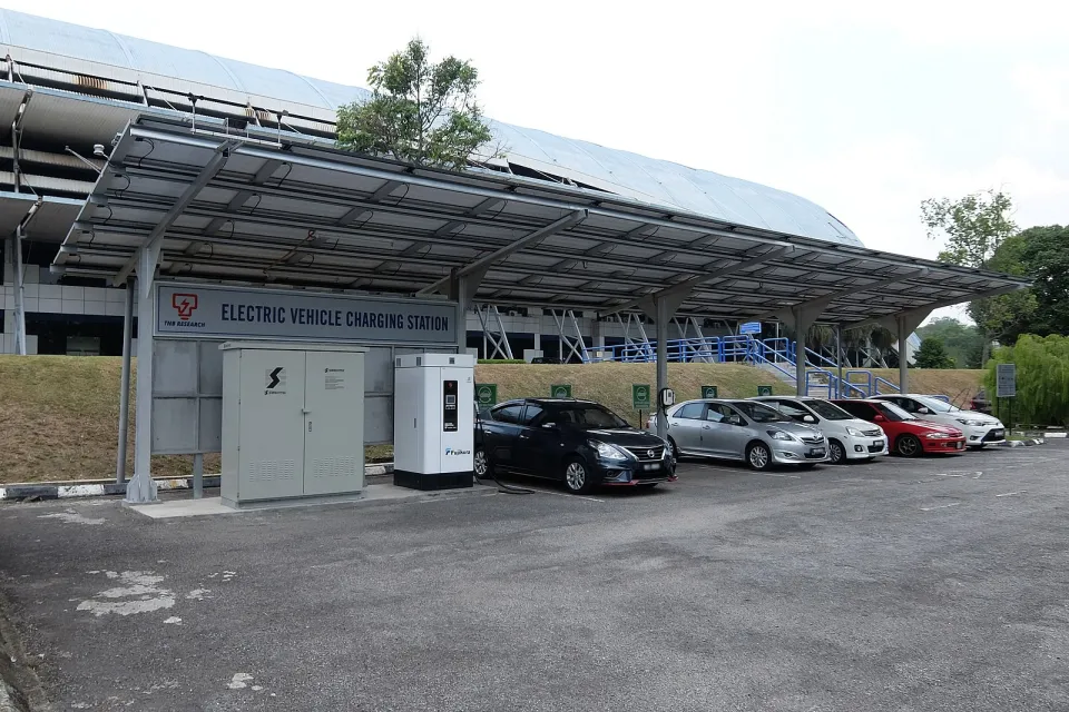 EV charging station with cars at TNB Research, Kajang, Hulu Langat, Selangor, Malaysia